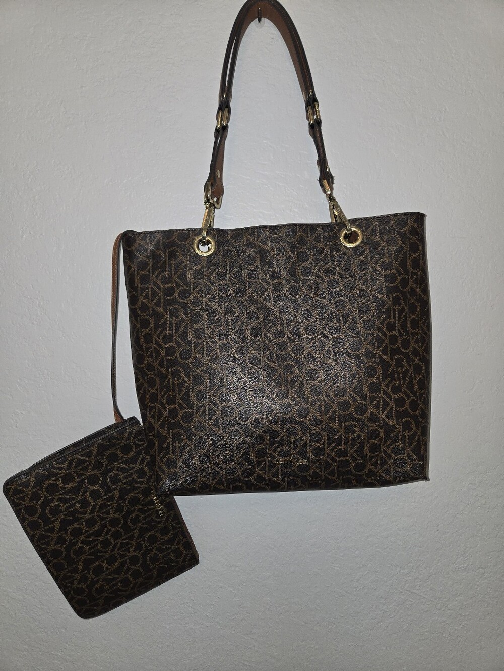 Calvin Klein Brown Monogram Logo Tote with Gold Hardware - Picture 4 of 11